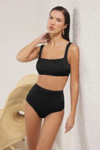 TRENDYOLMİLLA Black Ruffle Detailed Bralette Covered Basic Bikini Top - Image 2