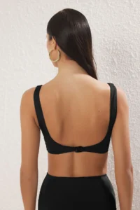 TRENDYOLMİLLA Black Ruffle Detailed Bralette Covered Basic Bikini Top - Image 3