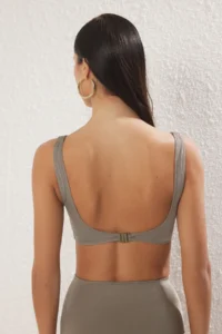 TRENDYOLMİLLA Khaki Shirred bralette Covered Bikini Top - Image 3