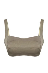 TRENDYOLMİLLA Khaki Shirred bralette Covered Bikini Top - Image 4