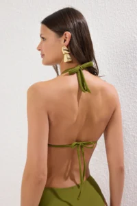 TRENDYOLMİLLA Khaki Triangle Binding Detailed Covered Basic Bikini Top - Image 4