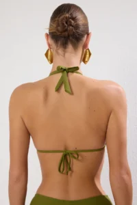 TRENDYOLMİLLA Khaki Triangle Binding Detailed Covered Basic Bikini Top - Image 8