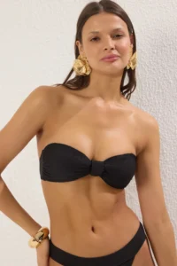 TRENDYOLMİLLA Black Knotted Strapless Covered Bikini Top - Image 2