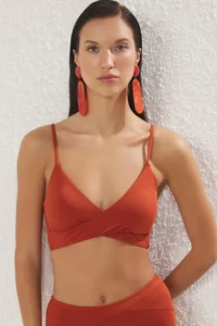 TRENDYOLMİLLA Brick Rejection Triangle Covered Bikini Top - Image 3