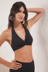 TRENDYOLMİLLA Black Shirred Triangle Covered Bikini Top - Image 2