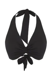TRENDYOLMİLLA Black Shirred Triangle Covered Bikini Top - Image 4