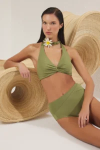TRENDYOLMİLLA Green Shirred Triangle Covered Bikini Top