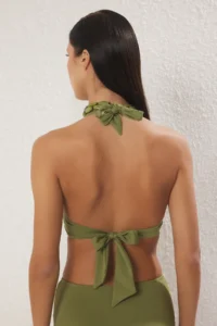 TRENDYOLMİLLA Green Shirred Triangle Covered Bikini Top - Image 3