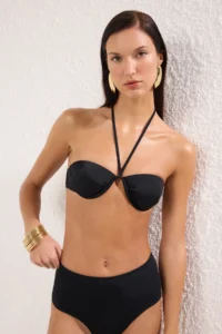 TRENDYOLMİLLA Black V Telli balconette Covered Bikini Top - Image 2