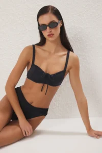 TRENDYOLMİLLA Black Tunnelated balconette Covered Bikini Top - Image 2