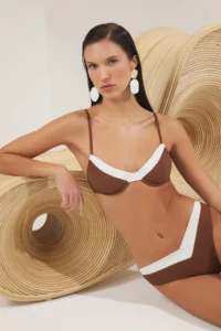 TRENDYOLMİLLA Brown Color Bloklu balconette Covered Bikini Top
