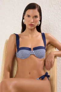 TRENDYOLMİLLA Striped Color Bloklu balconette Covered Bikini Top - Image 2