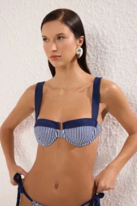 TRENDYOLMİLLA Striped Color Bloklu balconette Covered Bikini Top - Image 3