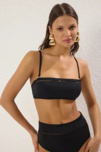 TRENDYOLMİLLA Black striped Strapless Covered Bikini Top - Image 2
