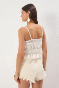 TRENDYOLMİLLA Ecru Weaving Cut Out Beach Crop Blouse - Image 4