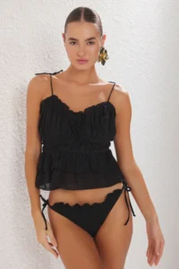 TRENDYOLMİLLA Black Weaving Flower Appliqued Beach Blouse - Image 3