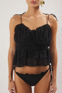 TRENDYOLMİLLA Black Weaving Flower Appliqued Beach Blouse - Image 4