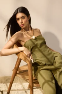 TRENDYOLMİLLA Khaki Weaving 100% Linen Beach Blouse