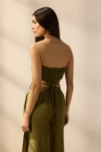 TRENDYOLMİLLA Khaki Weaving 100% Linen Beach Blouse - Image 4
