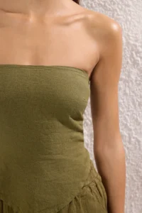 TRENDYOLMİLLA Khaki Weaving 100% Linen Beach Blouse - Image 7
