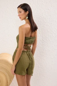 TRENDYOLMİLLA Khaki Weaving 100% Linen Beach Blouse - Image 8