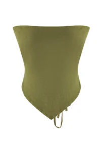 TRENDYOLMİLLA Khaki Weaving 100% Linen Beach Blouse - Image 9