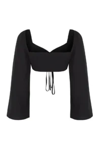 TRENDYOLMİLLA Black Weaving Shirred Beach Crop Blouse - Image 6