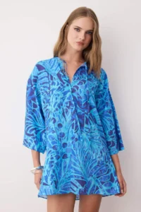 TRENDYOLMİLLA Abstract Patterned Weaving 100% Cotton Beach Mini Dress