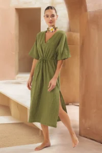 TRENDYOLMİLLA Khaki Weaving slit Beach Midi Dress