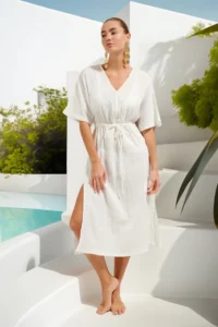 TRENDYOLMİLLA White Weaving slit Beach Midi Dress