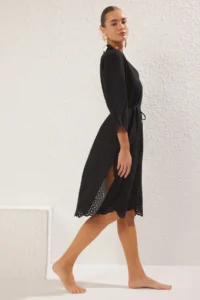 TRENDYOLMİLLA beachwear Black Weaving Embroidered Midi Dress - Image 2