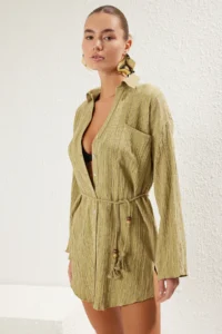 TRENDYOLMİLLA Khaki Weaving Arched Beach Mini Dress