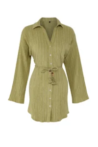 TRENDYOLMİLLA Khaki Weaving Arched Beach Mini Dress - Image 6