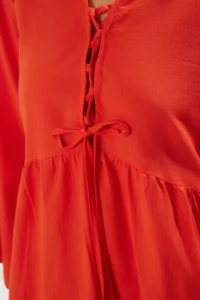 TRENDYOLMİLLA Rejection Weaving Shirred 100% Cotton Maxi Beach Dress - Image 4