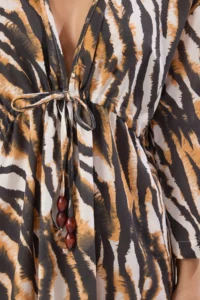 TRENDYOLMİLLA Zebra Patterned Weaving Shirred 100% Cotton Beach Midi Dress - Image 3