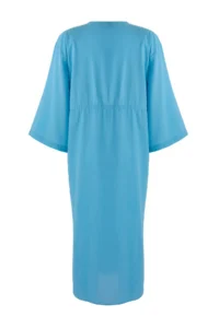 TRENDYOLMİLLA Turquoise Weaving Shirred 100% Cotton Beach Midi Dress - Image 7