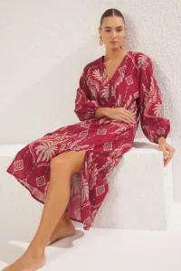 TRENDYOLMİLLA Ethnic Patterned Weaving 100% Cotton Maxi Beach Dress