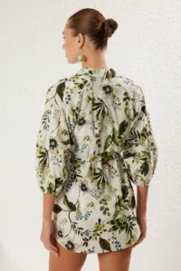 TRENDYOLMİLLA flower patterned Weaving Shirred 100% Cotton Beach Mini Dress - Image 5
