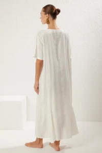 TRENDYOLMİLLA Ecru Weaving Binding Detailed Maxi Beach Dress - Image 6