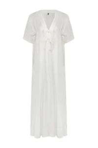 TRENDYOLMİLLA Ecru Weaving Binding Detailed Maxi Beach Dress - Image 7