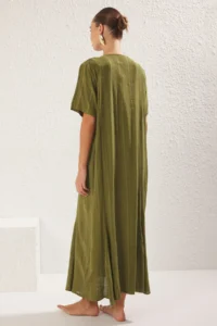 TRENDYOLMİLLA Khaki Weaving Binding Detailed Maxi Beach Dress - Image 6