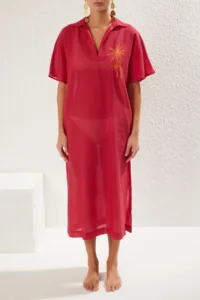 TRENDYOLMİLLA Fuchsia Weaving Embroidered 100% Cotton Beach Midi Dress - Image 4