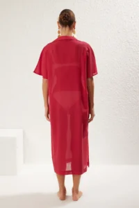TRENDYOLMİLLA Fuchsia Weaving Embroidered 100% Cotton Beach Midi Dress - Image 6