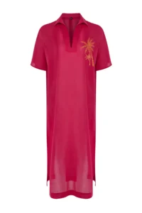 TRENDYOLMİLLA Fuchsia Weaving Embroidered 100% Cotton Beach Midi Dress - Image 7