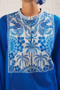 TRENDYOLMİLLA Tropical Patterned Weaving 100% Cotton Beach Mini Dress - Image 4