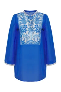 TRENDYOLMİLLA Tropical Patterned Weaving 100% Cotton Beach Mini Dress - Image 6