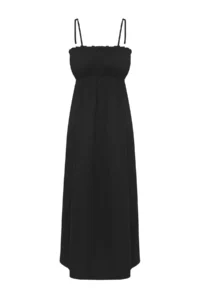 TRENDYOLMİLLA Black Weaving Shirred Maxi Beach Dress - Image 6