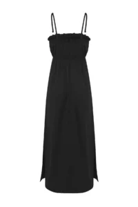 TRENDYOLMİLLA Black Weaving Shirred Maxi Beach Dress - Image 7
