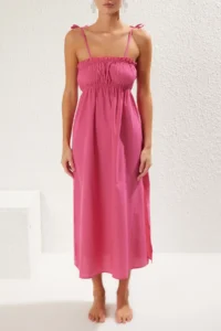 TRENDYOLMİLLA Pink Weaving Shirred Maxi Beach Dress - Image 3