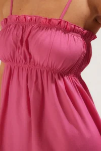 TRENDYOLMİLLA Pink Weaving Shirred Maxi Beach Dress - Image 4